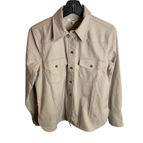 Madewell $85 Western Button-Up Shirt in Brushed Twill SIze 4 Pebble Stone NT315 - Picture 2 of 9